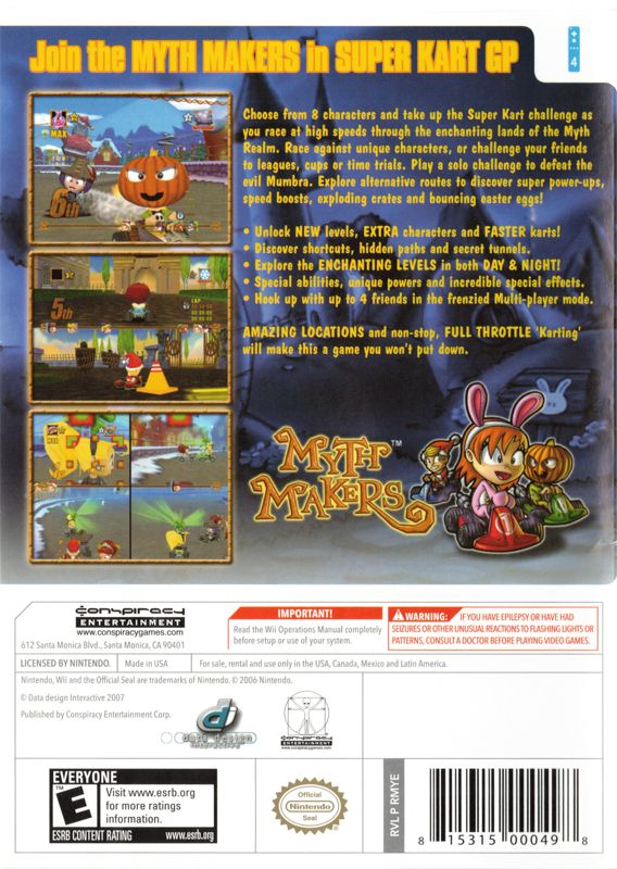 Myth Makers: Super Kart GP | Wii | back cover | region=North America | source-country=United States | zypher-v2 | moby-827a5d864f03 | Data by MobyGames.com