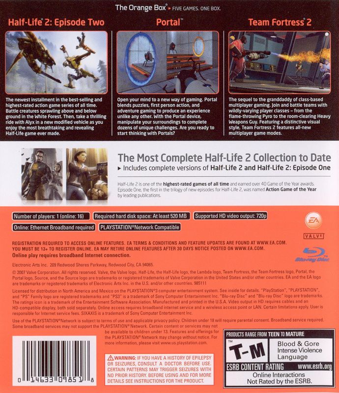 
The Orange Box | PlayStation 3 | back cover | Data by MobyGames.com