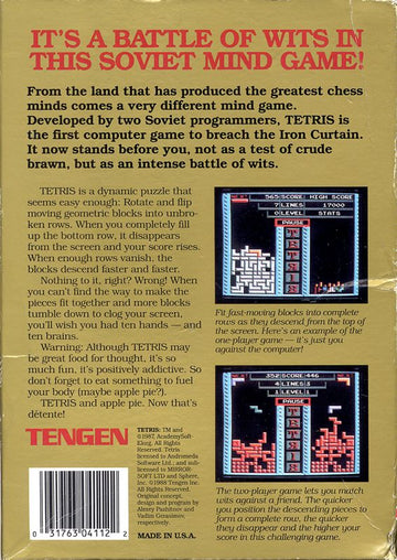 
Tetris | NES | back cover | Data by MobyGames.com