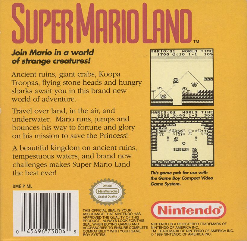 
Super Mario Land | Game Boy | back cover | Data by MobyGames.com