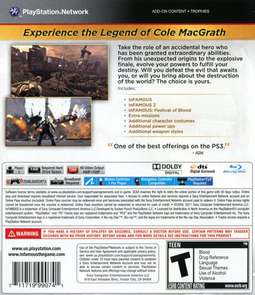 
inFAMOUS Collection | PlayStation 3 | back cover | Region: North America | source-country=United States | Data by MobyGames.com