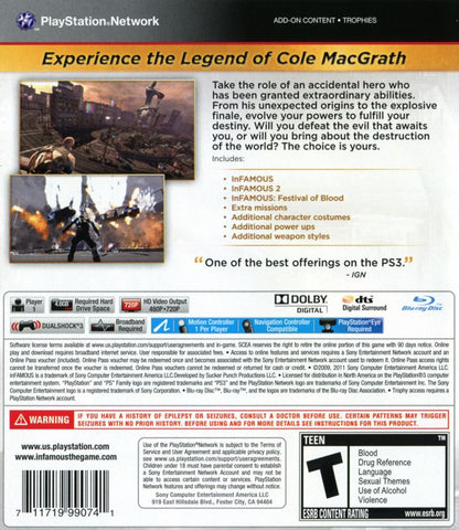 
inFAMOUS Collection | PlayStation 3 | back cover | Region: North America | source-country=United States | Data by MobyGames.com