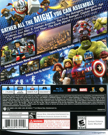 
LEGO Marvel Avengers | PlayStation 4 | back cover | Data by MobyGames.com