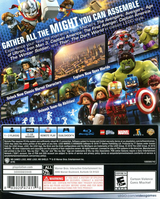
LEGO Marvel Avengers | PlayStation 4 | back cover | Data by MobyGames.com