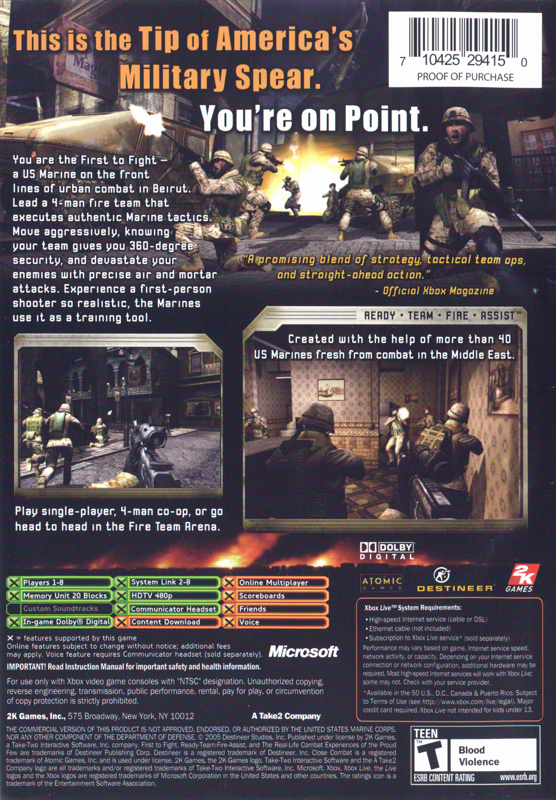 
Close Combat: First to Fight | Xbox | back cover | Data by MobyGames.com