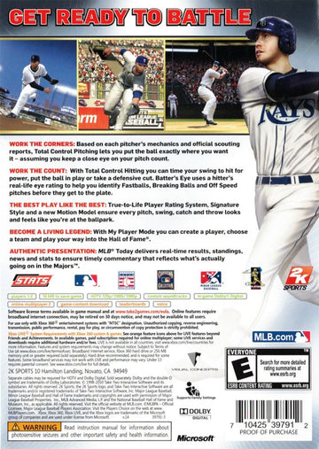 Major League Baseball 2K10 | Xbox 360 | back cover | region=North America | source-country=United States | zypher-v2 | moby-a56c83176077 | Data by MobyGames.com