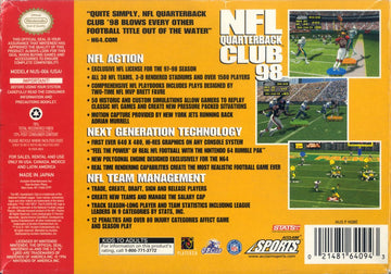 NFL Quarterback Club 98 | Nintendo 64 | back cover | region=North America | source-country=Canada,Mexico,Other,United States | zypher-v2 | moby-a77d516349c0 | Data by MobyGames.com