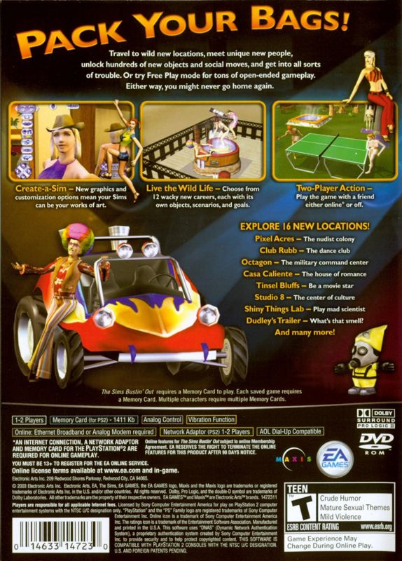 
The Sims: Bustin' Out | PlayStation 2 | back cover | Region: North America | source-country=Canada,United States | Data by MobyGames.com