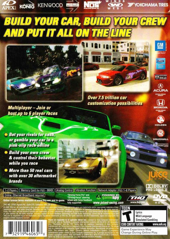 
Juiced | PlayStation 2 | back cover | Data by MobyGames.com