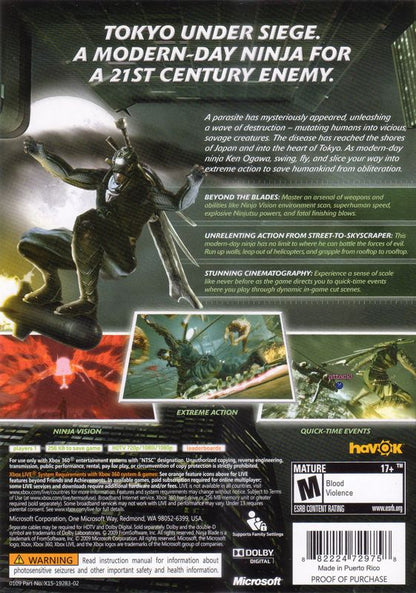 Ninja Blade | Xbox 360 | back cover | region=North America | source-country=United States | zypher-v2 | moby-0fe0781e7632 | Data by MobyGames.com