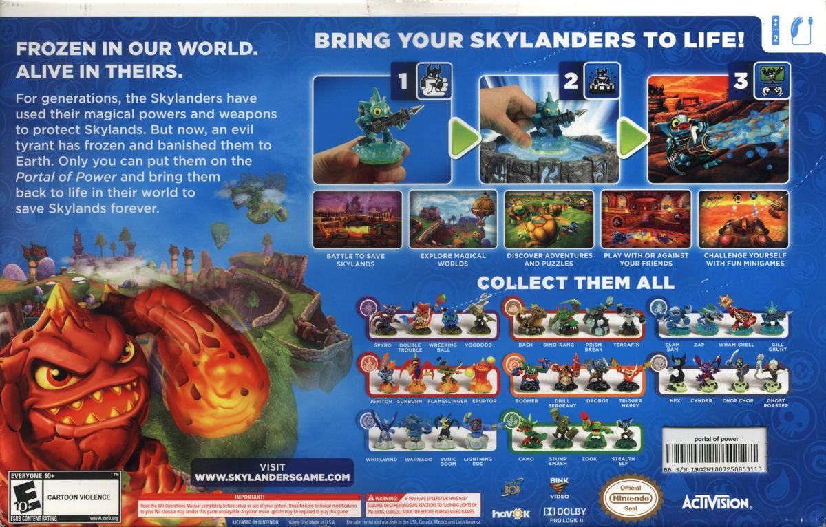 Skylanders: Spyro's Adventure | Wii | back cover | region=North America | source-country=United States | zypher-v2 | moby-d01b275c26d1 | Data by MobyGames.com