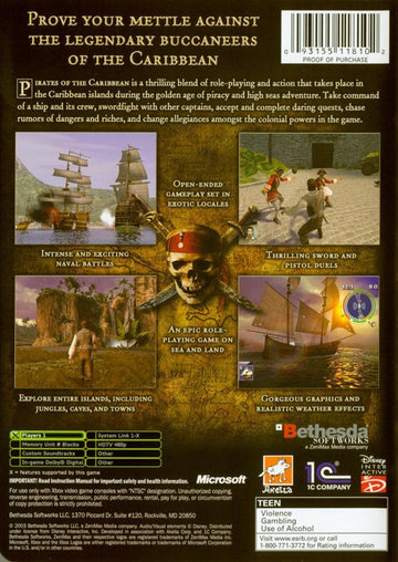 Pirates of the Caribbean | Xbox | back cover | region=North America | source-country=United States | zypher-v2 | moby-efcb7a77c5f0 | Data by MobyGames.com