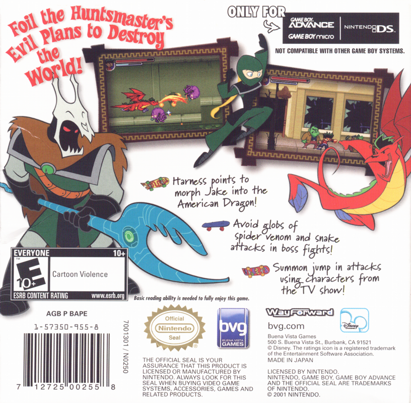 
Disney's American Dragon: Jake Long - Rise of the Huntsclan! | Game Boy Advance | back cover | Data by MobyGames.com