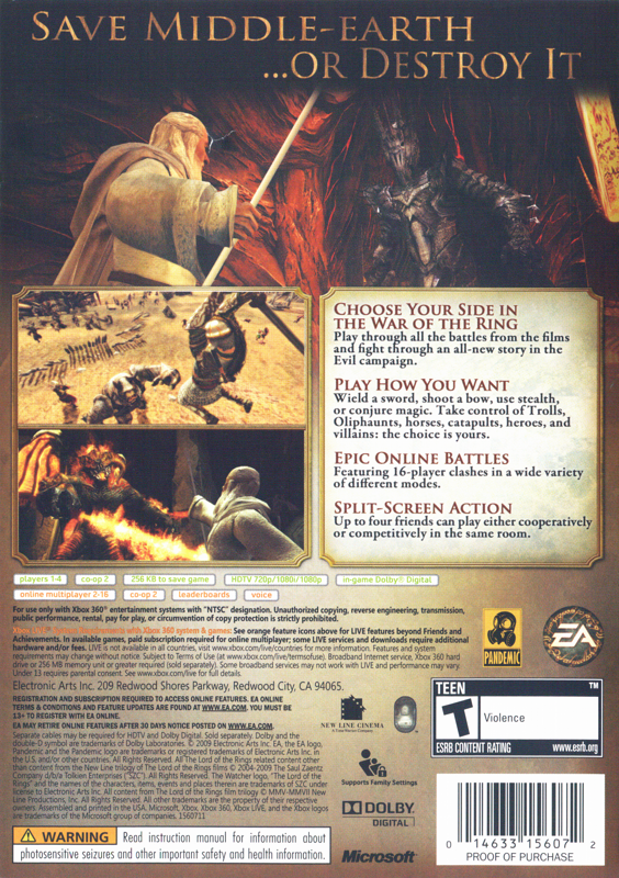 
The Lord of the Rings: Conquest | Xbox 360 | back cover | Data by MobyGames.com