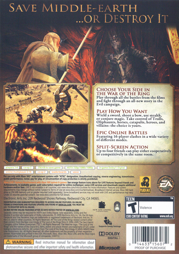 
The Lord of the Rings: Conquest | Xbox 360 | back cover | Data by MobyGames.com