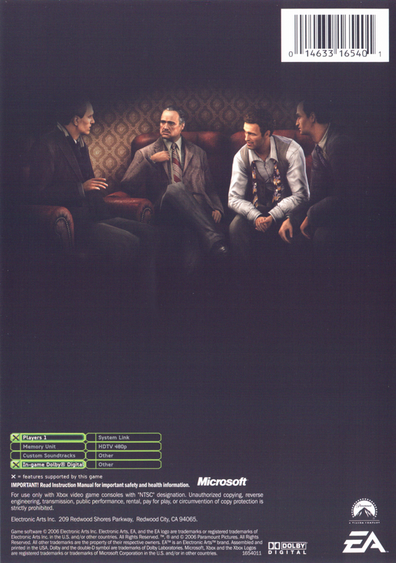 The Godfather (Limited Edition) | Xbox | back cover | region=North America | source-country=United States | zypher-v2 | moby-6e5571b4af57 | Data by MobyGames.com