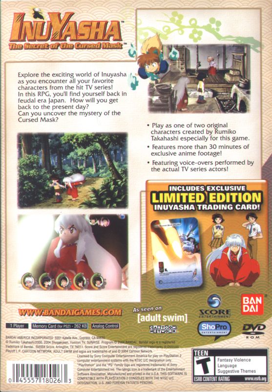 InuYasha: The Secret of the Cursed Mask | PlayStation 2 | back cover | region=North America | source-country=United States | zypher-v2 | moby-dad7c4beef0e | Data by MobyGames.com