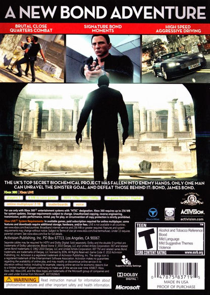 007: Blood Stone | Xbox 360 | back cover | region=North America | source-country=United States | zypher-v2 | moby-f589e42e03c8 | Data by MobyGames.com
