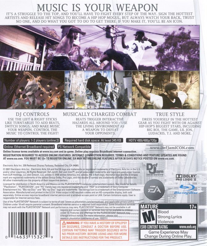 
Def Jam: Icon | PlayStation 3 | back cover | Data by MobyGames.com