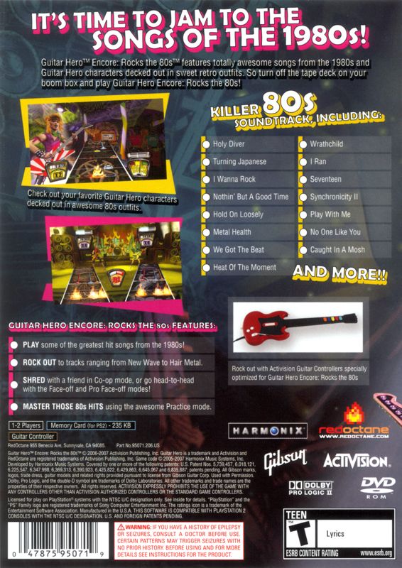 Guitar Hero Encore: Rocks the 80s | PlayStation 2 | back cover | region=North America | source-country=United States | zypher-v2 | moby-7b5b43e89564 | Data by MobyGames.com