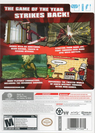 No More Heroes 2: Desperate Struggle | Wii | back cover | region=North America | source-country=United States | zypher-v2 | moby-01f89f3e7d18 | Data by MobyGames.com