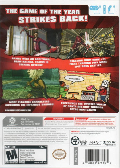 No More Heroes 2: Desperate Struggle | Wii | back cover | region=North America | source-country=United States | zypher-v2 | moby-01f89f3e7d18 | Data by MobyGames.com