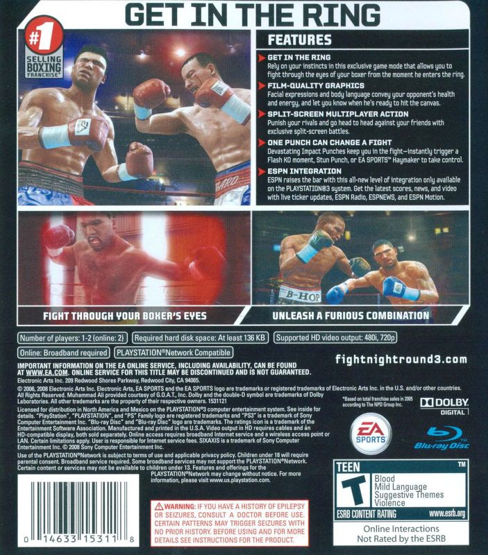 Fight Night Round 3 | PlayStation 3 | back cover | Data by MobyGames.com