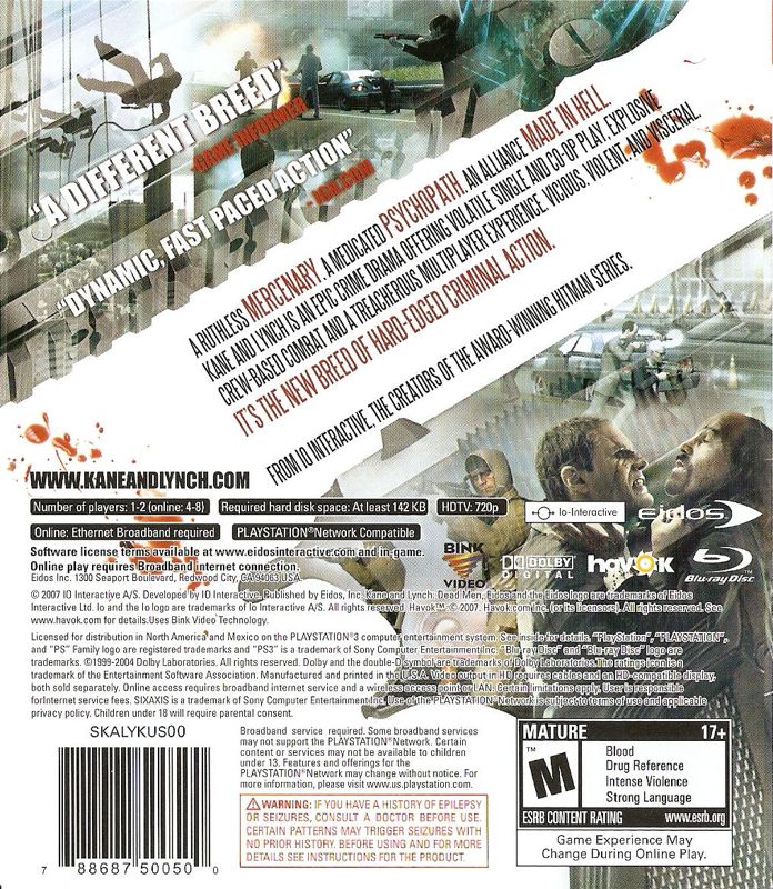 
Kane & Lynch: Dead Men | PlayStation 3 | back cover | Data by MobyGames.com