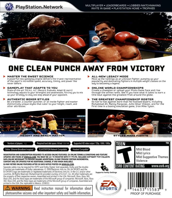 
Fight Night Round 4 | PlayStation 3 | back cover | Region: North America | source-country=United States | Data by MobyGames.com