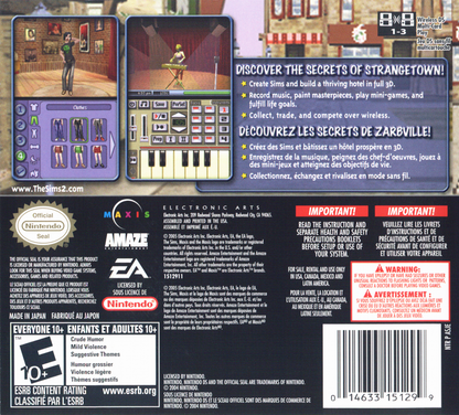 The Sims 2 | Nintendo DS | back cover | region=North America | source-country=Canada,United States | zypher-v2 | moby-dd4d5d783910 | Data by MobyGames.com