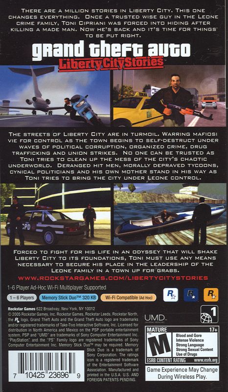 
Grand Theft Auto: Liberty City Stories | PSP | back cover | Data by MobyGames.com