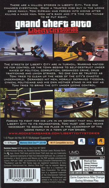
Grand Theft Auto: Liberty City Stories | PSP | back cover | Data by MobyGames.com