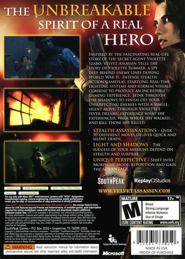 
Velvet Assassin | Xbox 360 | back cover | Data by MobyGames.com