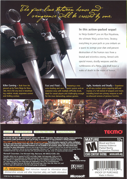 Ninja Gaiden II | Xbox 360 | back cover | region=North America | source-country=United States | zypher-v2 | moby-82e0c5c3755f | Data by MobyGames.com