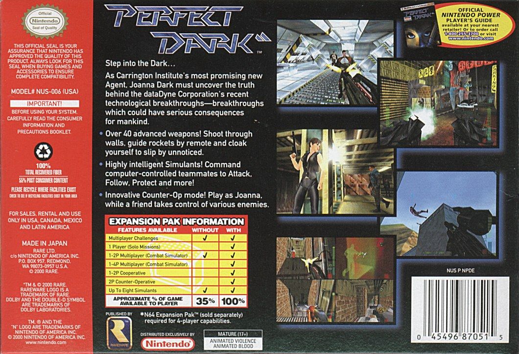 
Perfect Dark | Nintendo 64 | back cover | Data by MobyGames.com