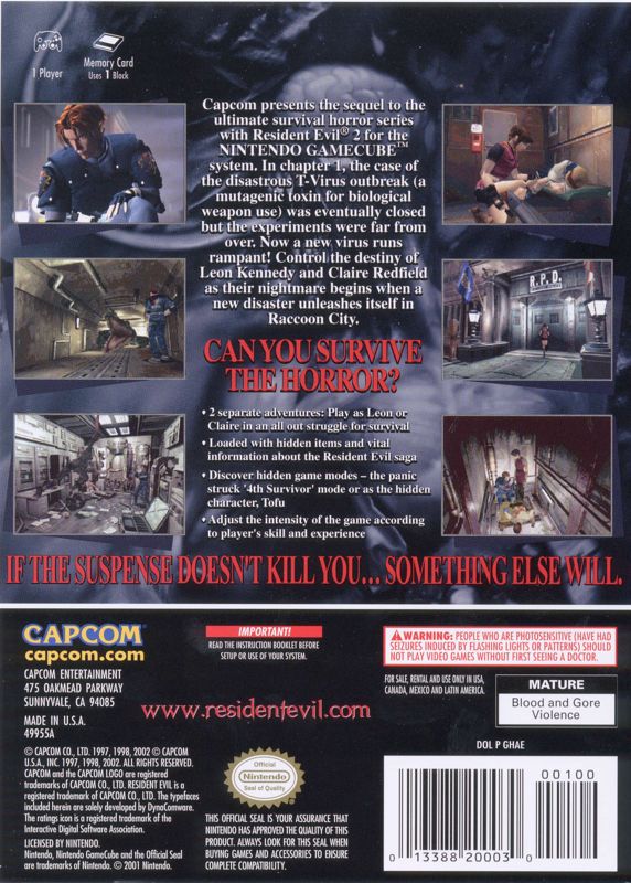 
Resident Evil 2 | GameCube | back cover | Data by MobyGames.com