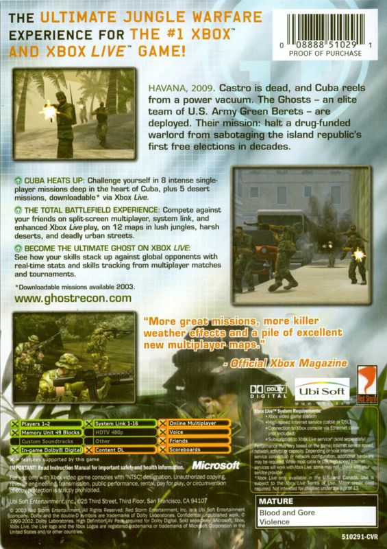 Tom Clancy's Ghost Recon: Island Thunder | Xbox | back cover | region=North America | source-country=Canada,United States | zypher-v2 | moby-697b46c5e243 | Data by MobyGames.com