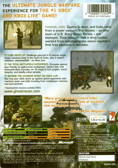 Tom Clancy's Ghost Recon: Island Thunder | Xbox | back cover | region=North America | source-country=Canada,United States | zypher-v2 | moby-697b46c5e243 | Data by MobyGames.com
