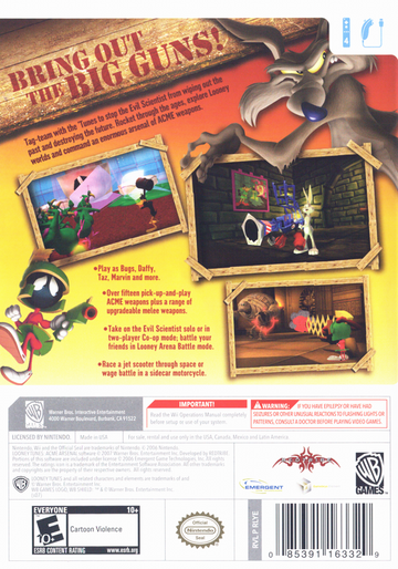 Looney Tunes: Acme Arsenal | Wii | back cover | region=North America | source-country=United States | zypher-v2 | moby-483282a1024d | Data by MobyGames.com