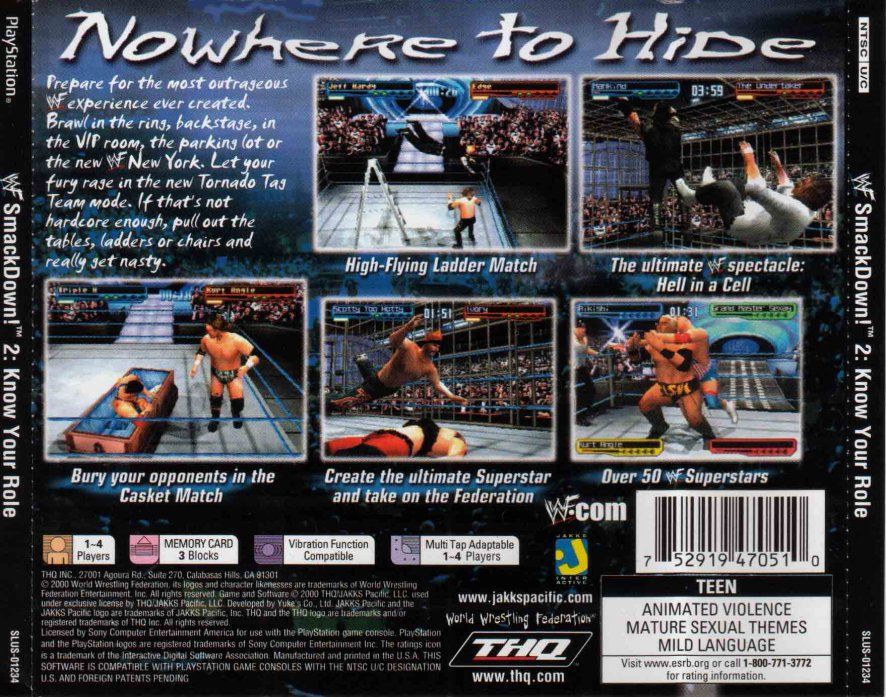
WWF Smackdown! 2: Know Your Role | PlayStation | back cover | Region: North America | source-country=United States | Data by MobyGames.com