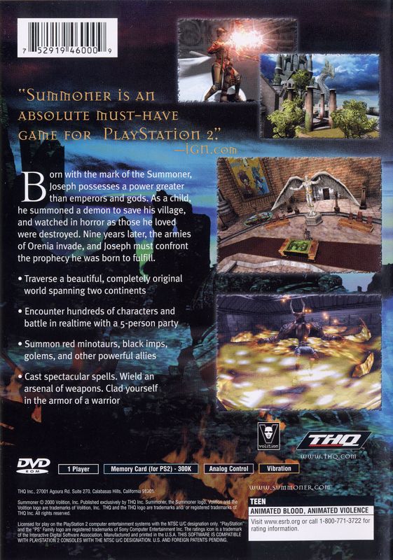 
Summoner | PlayStation 2 | back cover | Data by MobyGames.com