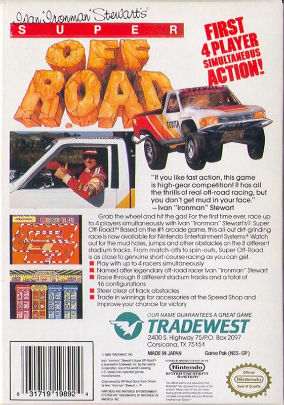 
Ivan 'Ironman' Stewart's Super Off Road | NES | back cover | Data by MobyGames.com
