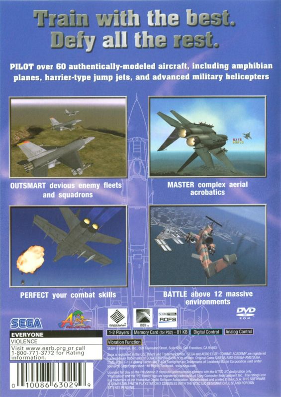 
Aero Elite: Combat Academy | PlayStation 2 | back cover | Region: North America | source-country=Canada,United States | Data by MobyGames.com