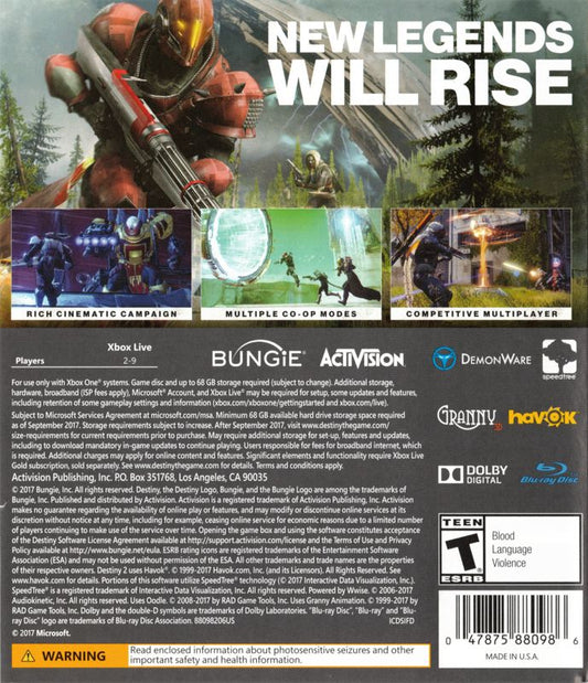Destiny 2 | Xbox One | back cover | region=North America | source-country=United States | zypher-v2 | moby-66ab6117de95 | Data by MobyGames.com