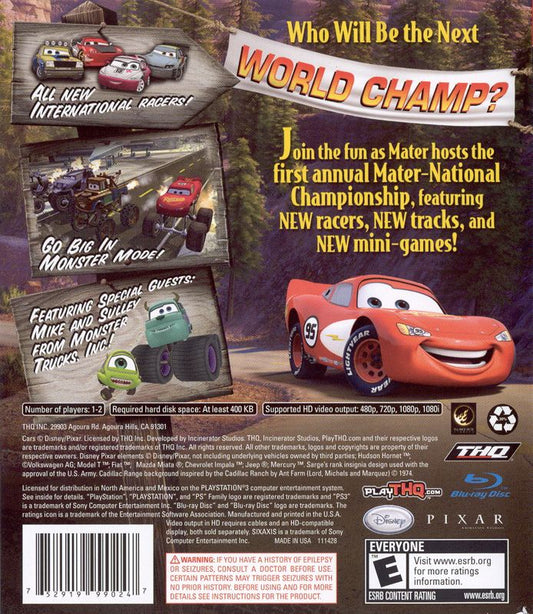 Disney•Pixar Cars: Mater-National Championship | PlayStation 3 | back cover | region=North America | source-country=United States | zypher-v2 | moby-2e33e408fd76 | Data by MobyGames.com