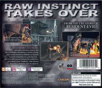 Dino Crisis | PlayStation | back cover | region=North America | source-country=United States | zypher-v2 | moby-e8f02ae978fa | Data by MobyGames.com