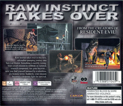 Dino Crisis | PlayStation | back cover | region=North America | source-country=United States | zypher-v2 | moby-e8f02ae978fa | Data by MobyGames.com