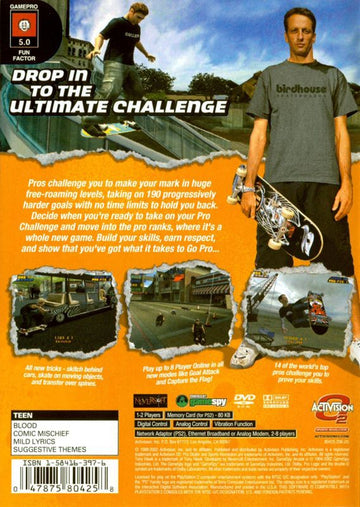 Tony Hawk's Pro Skater 4 | PlayStation 2 | back cover | region=North America | source-country=Canada,United States | zypher-v2 | moby-c33c7a535d5d | Data by MobyGames.com