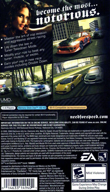 Need for Speed: Most Wanted 5-1-0 | PSP | back cover | region=North America | source-country=United States | zypher-v2 | moby-97087f7c5edb | Data by MobyGames.com