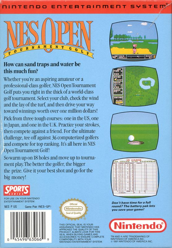 
NES Open Tournament Golf | NES | back cover | Data by MobyGames.com